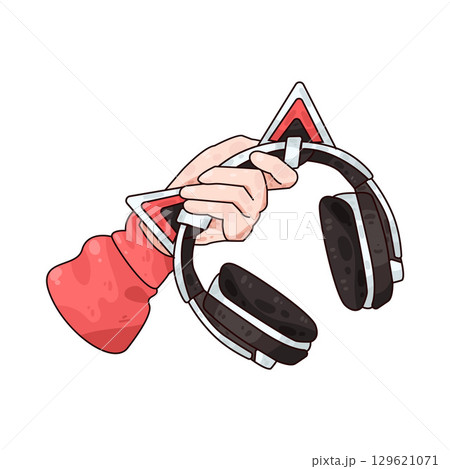 illustration of hand holding headphone 129621071
