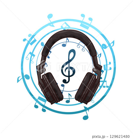 illustration of headphone with music notes illustration of headphone with music notes 129621480