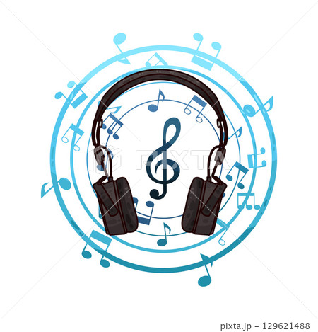 illustration of headphone with music notes 129621488
