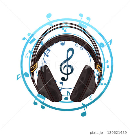 illustration of headphone with music notes illustration of headphone with music notes 129621489