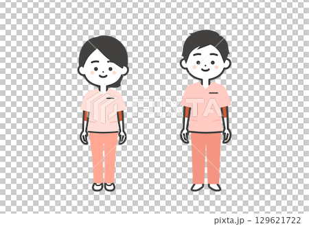 スクラブ姿の3頭身男女イラスト 129621722
