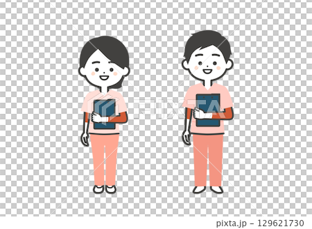 穿著工作服的男人和女人手持文件的三維插圖 129621730