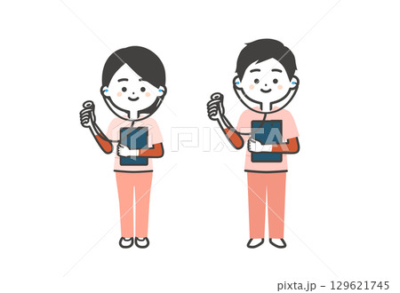 聴診器を持つスクラブ姿の3頭身男女イラスト 129621745