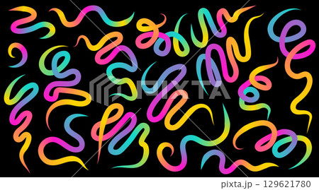 Abstract Vector Background with Swoosh Lines and Wave Elements. Colorful Gradient Design by Dynamic Shapes and Swirls for Sport and Party Themes. Fun Graphic Template for Celebrations. 129621780