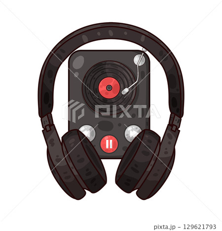 illustration of turntable and headphone 129621793