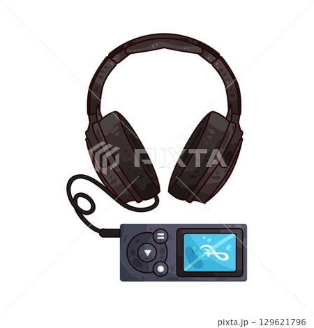 illustration of mp3 player with headphone illustration of mp3 player with headphone 129621796