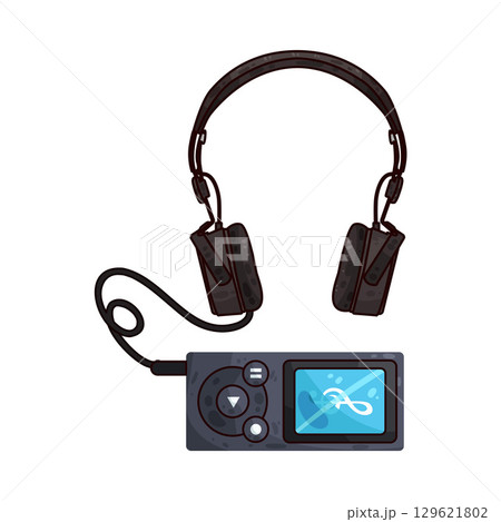 illustration of mp3 player with headphone illustration of mp3 player with headphone 129621802