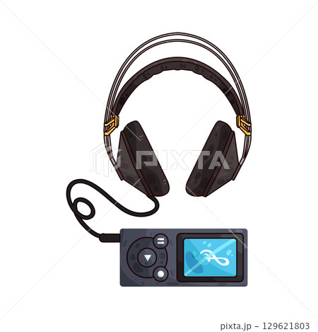 illustration of mp3 player with headphone illustration of mp3 player with headphone 129621803