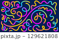 Abstract serpentine line with gradient color and dynamic 3D pattern on graphic background. Organic wave design with fluid curves and bold geometric swirls. Fun rainbow vector art for party or carnival 129621808
