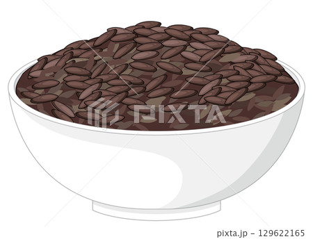 White Bowl Filled With Black Rice Illustration 129622165