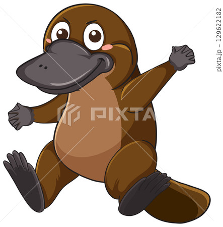 Cheerful Cartoon Platypus Jumping with Outstretched Arms Cheerful Cartoon Platypus Jumping with Outstretched Arms 129622182