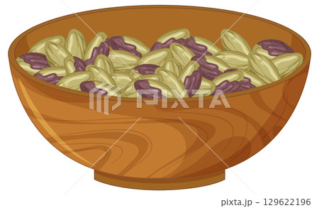 Wooden Bowl Filled with Pistachio Nuts Illustration 129622196