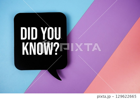 Did You Know? text on speech bubble top view on blue, purple and pinkgeometric background Did You Know? text on speech bubble top view on blue, purple and pinkgeometric background 129622665