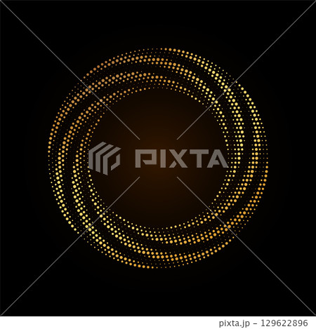 Gold Halftone round frame. Golden luxury Halftone twisted circle Gold Halftone round frame. Golden luxury Halftone twisted circle 129622896