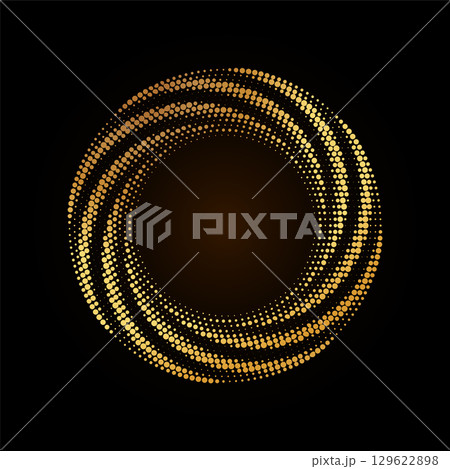 Gold Halftone round frame. Golden luxury Halftone twisted circle 129622898