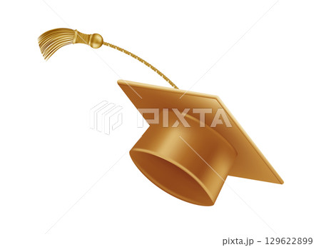Graduates celebration. Flying golden graduate hats with tassels. Graduates celebration. Flying golden graduate hats with tassels. 129622899
