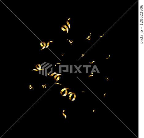 Serpentine explosion. Golden confetti ribbons frame design 129622906