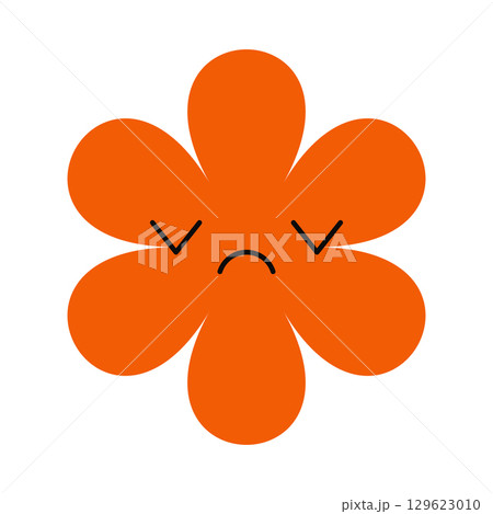 Cartoon flower icon depicting a depressed mood. Bold colors, no outlines, and a clear facial expression. Cartoon flower icon depicting a depressed mood. Bold colors, no outlines, and a clear facial expression. 129623010