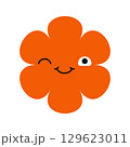 Happy daisy icon with cartoon eyes and delighted smile. Lively and colorful flower for modern designs. 129623011