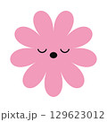 Sleepy flower character with closed eyes and a calm expression. A playful, minimalist bloom in bright, colorful style. 129623012