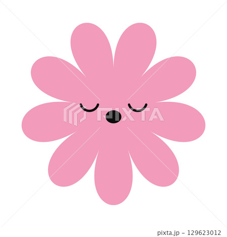 Sleepy flower character with closed eyes and a calm expression. A playful, minimalist bloom in bright, colorful style. Sleepy flower character with closed eyes and a calm expression. A playful, minimalist bloom in bright, colorful style. 129623012