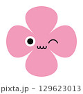 Playful flower character with vivid colors and hand-drawn lines. Expressive emoji face in a flat comic style. 129623013