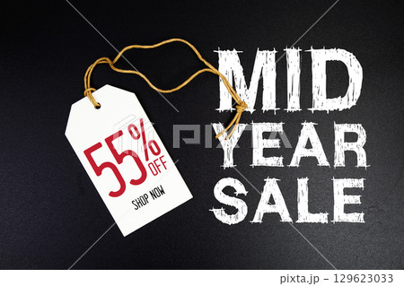 Mid Year Sale 55% off with price tag label Promotion shopping concept 129623033