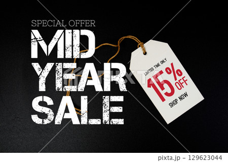 Mid Year Sale 15% off with price tag label Promotion shopping concept Mid Year Sale 15% off with price tag label Promotion shopping concept 129623044