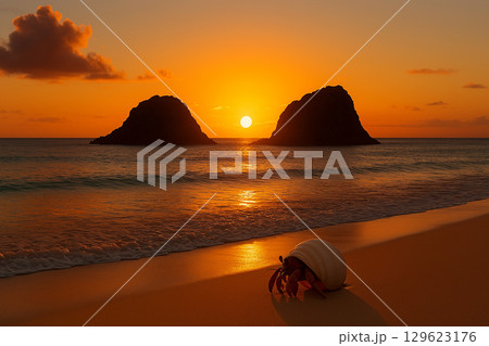 夕暮れの砂浜 夕暮れの砂浜 129623176