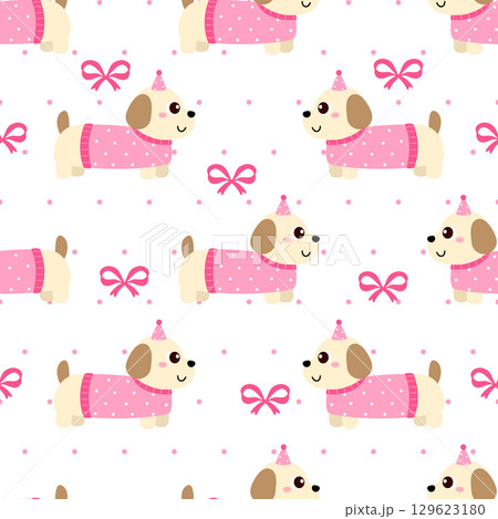 Cute coquette bow dachshund dog seamless pattern 129623180