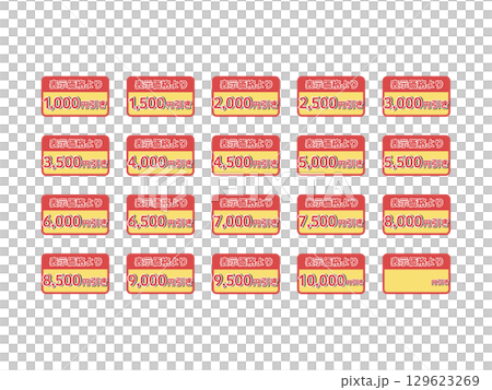 折扣貼紙(優惠 1000 日圓至 10,000 日圓)插圖集 折扣貼紙(優惠 1000 日圓至 10,000 日圓)插圖集 129623269
