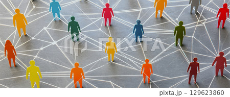 社会のつながりと組織力を象徴するネットワーク背景 129623860