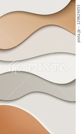 elegant abstract layered paper cut background with flowing waves in beige cream terracotta tones, vertical three dimensional design for subtle decorative wallpaper enhancing modern interiors 129624055