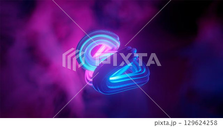 3d rendering. The deformed and curved torus is painted with multicolored neon flowers against a background of multicolored clouds. Graphic design 3d rendering. The deformed and curved torus is painted with multicolored neon flowers against a background of multicolored clouds. Graphic design 129624258