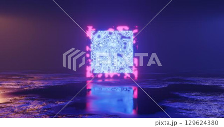 3d rendering. Futuristic object sci-fi surface with particle neon elements of bright green color. Futuristic background. illustration 3d rendering. Futuristic object sci-fi surface with particle neon elements of bright green color. Futuristic background. illustration 129624380