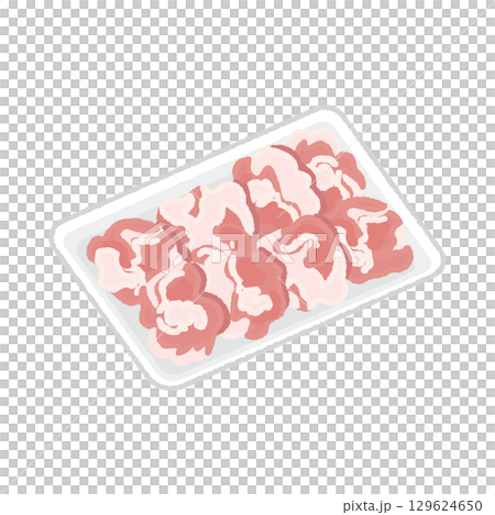 トレイに入った豚肉コマ肉 トレイに入った豚肉コマ肉 129624650