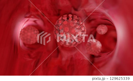 3d rendering illustration. Coronavirus 2019-nCov novel coronavirus concept responsible for asian flu outbreak and coronaviruses influenza as dangerous flu strain cases as a pandemic. Microscope virus 129625339