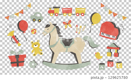 搖馬和玩具插圖集 搖馬和玩具插圖集 129625780