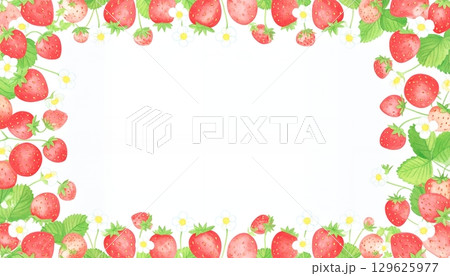 花とイチゴの明るい水彩フレーム 花とイチゴの明るい水彩フレーム 129625977