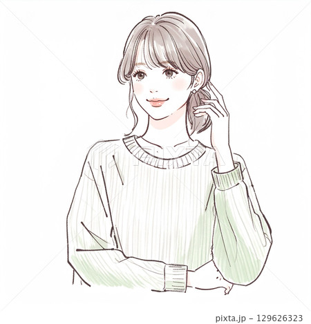 水彩画・手描きの女性・女の子のイラスト素材 129626323