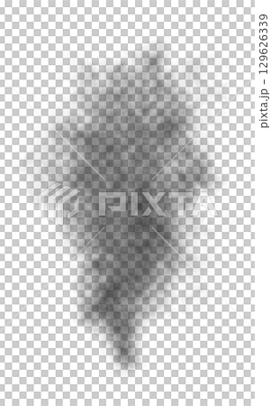 Dense black steam or smoke cloud isolated on transparent background realistic heavy vapor or pollution texture effect 129626339