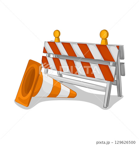 Illustration of Barrier and Traffic Cone 129626500
