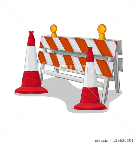 Illustration of Barrier and Traffic Cone 129626501