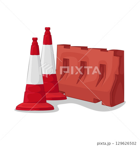 Illustration of Barrier and Traffic Cone 129626502