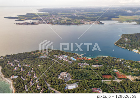 Aerial drone view of Istria coastline in Croatia. 129626559