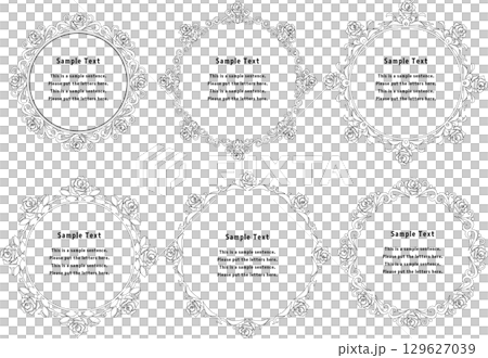 Vintage calligraphy style frame material 159 <Decorative borders, decorative frames, circles, flowers, roses, monochrome line drawings> 129627039