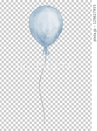 Blue watercolor Balloon in pastel tones for Baby shower greeting cards or Birthday party invitations. Art of floating holiday helium sphere for celebration. Clipart for kids design. 129627955