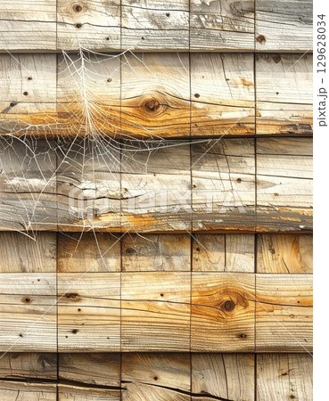 Distressed Wooden Wall with Weathered Texture Rustic Background and Timber Detailing 129628034