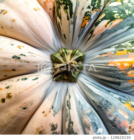 Abstract Colorful Striped Pumpkin Top View with Intricate Details and Organic Texture 129628130