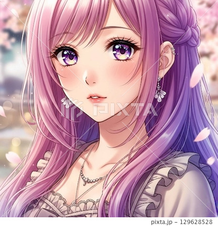 美しい髪の女性のイラスト 129628528